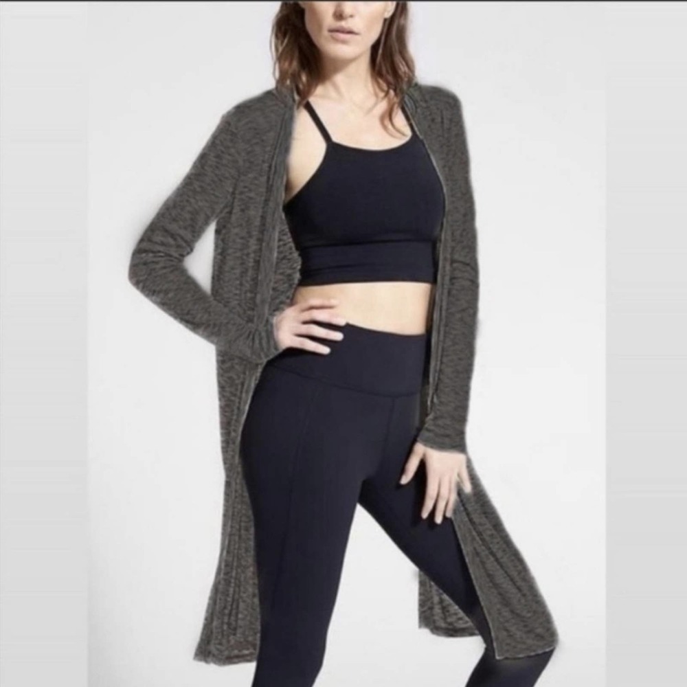 Athleta Womens Large Cardigan Open Back Sweater Gray Camino Wrap Long Sleeve